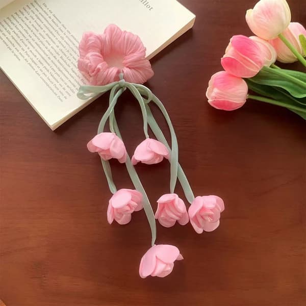 Blomsterhårelastikker, Satin Liljekonval Hårpynt til kvinder, fester og bryllupper, sæt med 2, pink og lilla