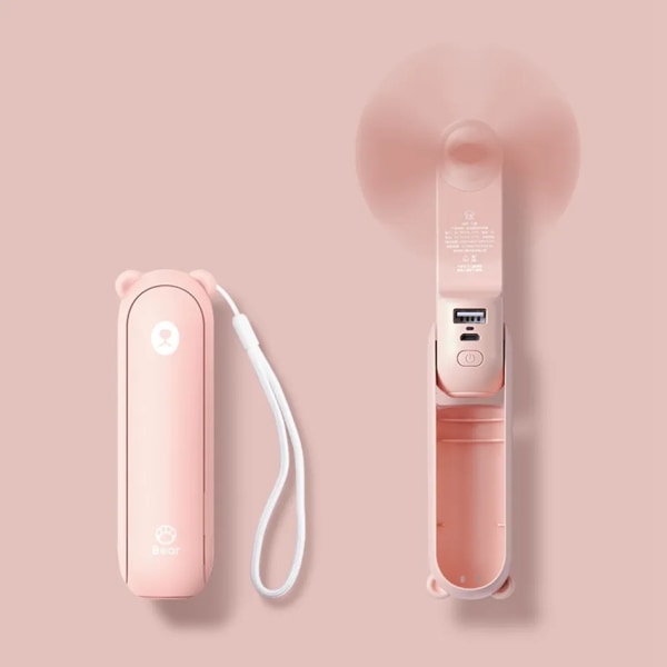 USB ladattava minikäsituuletin, power , kannettava taskupöytätuuletin, taitettava, kaksi nopeutta, hiljainen (vaaleanpunainen)