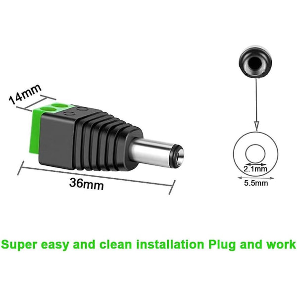 50 Pieces 12v/24v Dc Male Plug Connectors, 5.5 X 2.1 Mm Dc Power Supply Adapter Screw Terminal Connector, For Cctv Camera Led Strip (green)