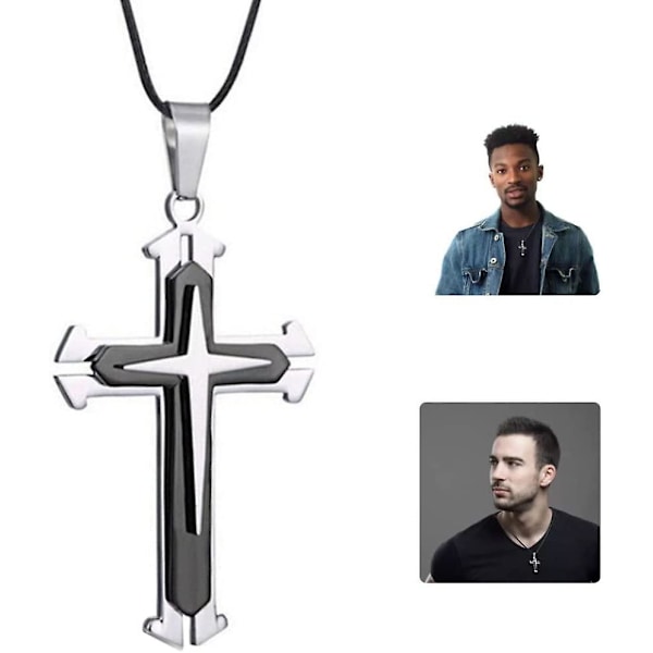 Kors Vedhæng Halskæde Sort Metal Kors Choker Halskæde Smykker Gave Til Mænd Halskæden (1stk, Sort Sølv)
