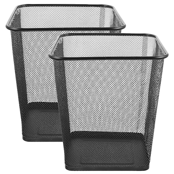 2 st Mesh Design Kvadratisk Soptunna Stabil Järnram Papperskorg För Hushåll Kontor Svart 27X30CM Black 27X30CM