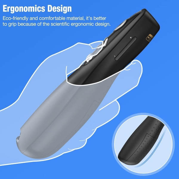 2-i-1 USB Type C Præsentation Clicker Trådløs Præsentation Fjernbetjening til Clicker med Hyperlink & Lydstyrke Kontrol Slide Advancer til M