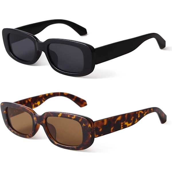 Rektangulære Solbriller til Kvinder Retro Kørsel Briller 90'er Vintage Mode Smal Kvadratisk Ramme Uv400 Beskyttelse Sort Leopard Brun Linse Black leopard Brown Lens