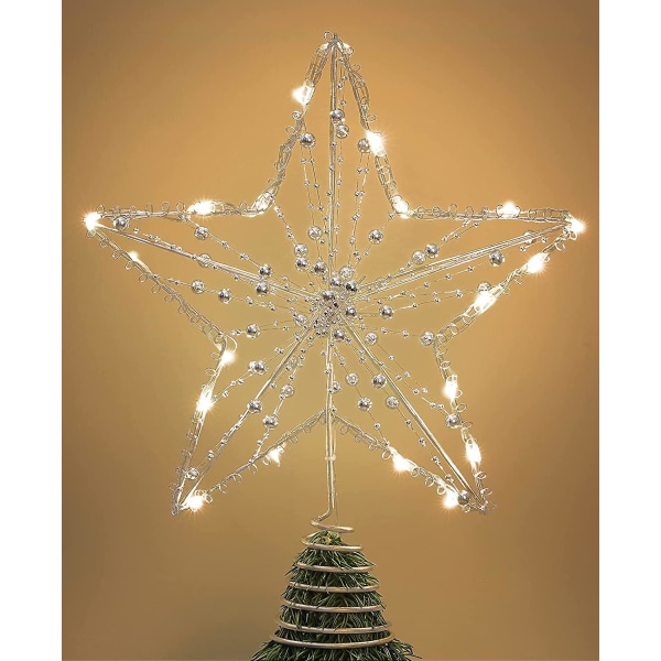 Stjernejuletræ, Pentakelformet Lampe Med Perlelys Metal Spiral Base, Julepynt Indendørs Fest Hjem Stue Soveværelse Dej