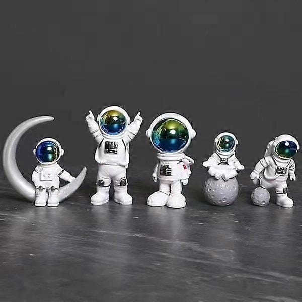 Astronaut Figur Rymdman Skulptur Harts Staty Ornament för Kontorsfest Unik Dekorativ Prydnad, Blå, 5 st