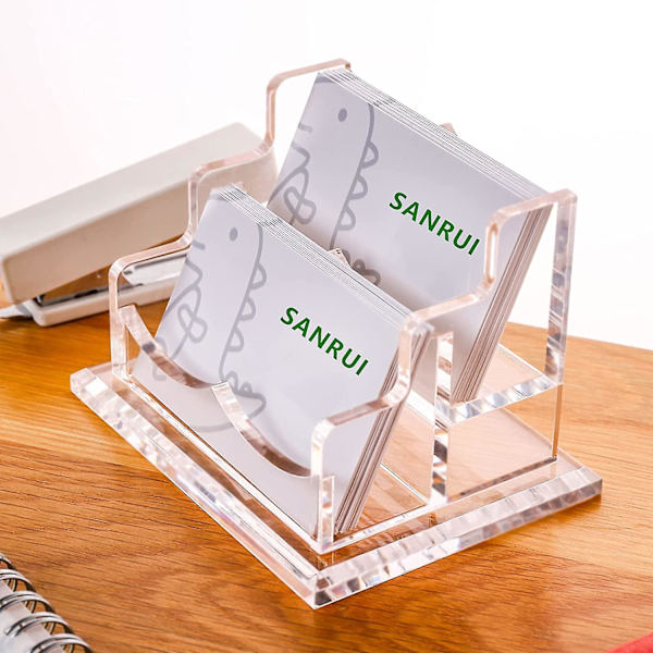 Visitkort Holder Til Skrivebord - Klar Akryl Visitkort Stativ - Flere Visitkort Display Holder Passer Til 2\" X 2\" Lomme 2 Pocket