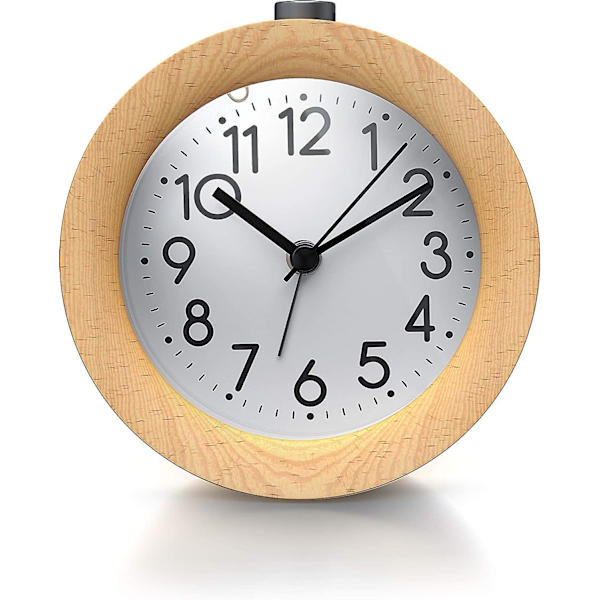 Analogt vækkeur - Retro Design - Lysende Urtavle Med Lys - Lydløs - Rejsevækkeur - Hørbar Alarm - Snooze-knap Snooze-funktion - Batteri O