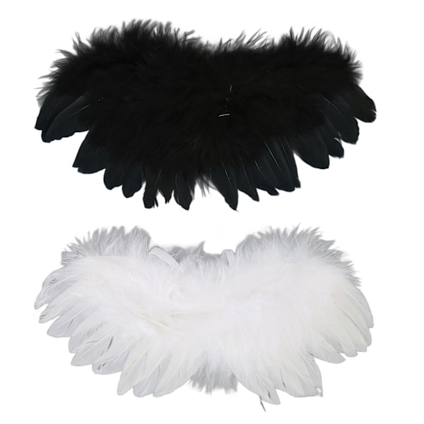 2 Pcs Doll Feather Wings, Black and White Soft Comfortable Feather Angel Wings for 1/3 1/4 1/6 Dolls