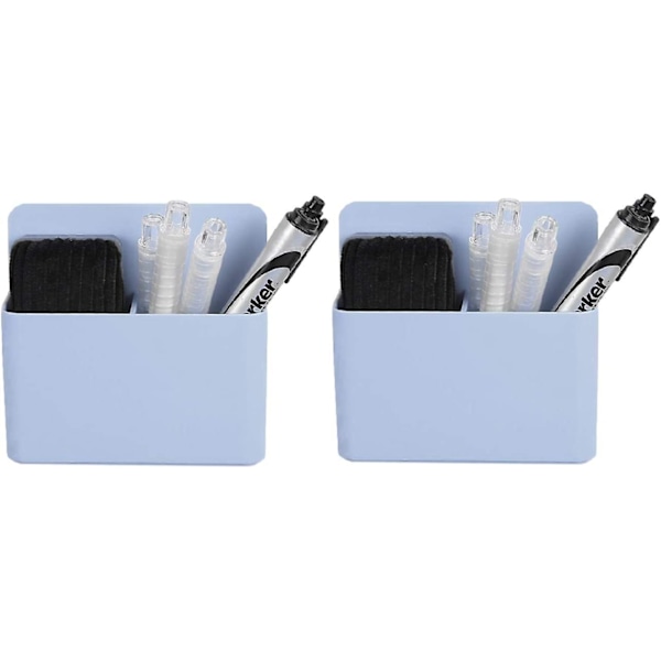Magnetisk Blyantsholder Plastik Blyantpot Justerbar Penetui Penholder Hvidtavle Opbevaringsboks Penne Markører Skab Kontorartikler Tilbehør - Blå/hvid