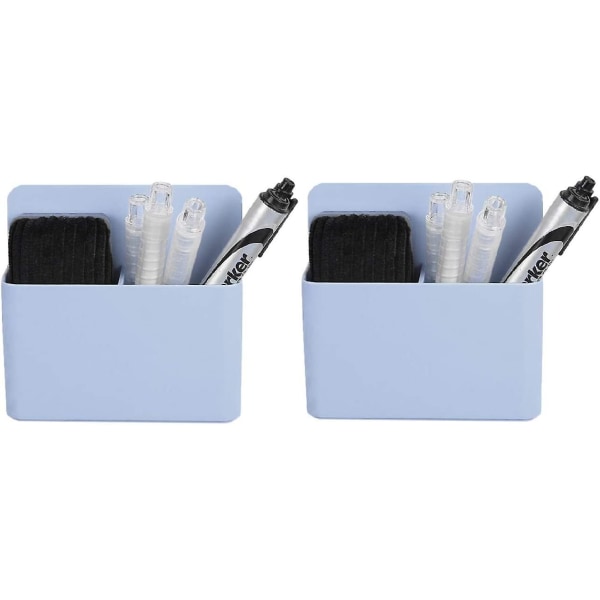 Magnetisk pennhållare Plast Pennkruka Justerbar Case Pennhållare Whiteboard Förvaringslåda Pennor Markörer Skåp Papperstillbehör - Blå/vit