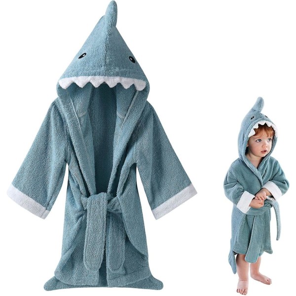 Baby Huvmorgonrock för barn, Morgonrock med huva, Söt handduk med huva, One Size, Blue Shark