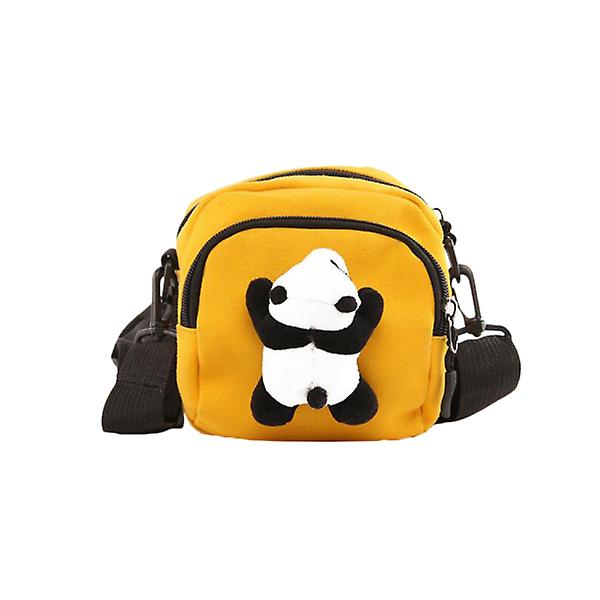 1 stk. Pludset Panda Canvas Crossbody Taske Tegneserie Kvinders Messenger Taske Stilfuld Cross Body Taske Tegneserie Rygsæk Yellow