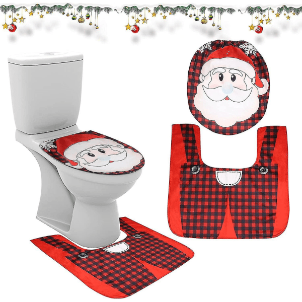 Toalettset Juldekorationer Tomte Toalettlock Badrumsdekorationer Tomten Badmatta Toalett Jul Nyhet Lock Golvmatta Toalettkudde Ch