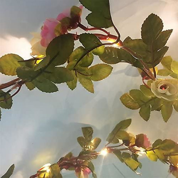 Floristlighting 2 Meter 20 LED Blomsterblad Girlande Batteridrevet Kobber LED Feelygter Til Bryllup Fest Begivenhed Dekoration