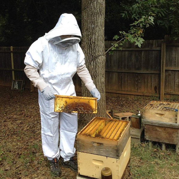 Mehiläishoitopuku Mehiläishoitaja mehiläishoitotakki lampaannahkakäsineillä ja tuuletetulla aidalla Huppu Ammattimainen mehiläishoitajapuku