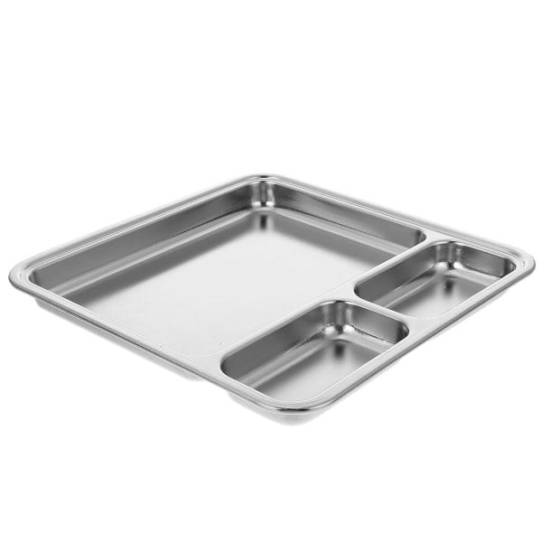 Rustfritt Stål Barneplater Porsjonskontroll Plate Multi-Rutenett Matbrett Matbrett Seksjon Metall Plat Silver 21X21CM