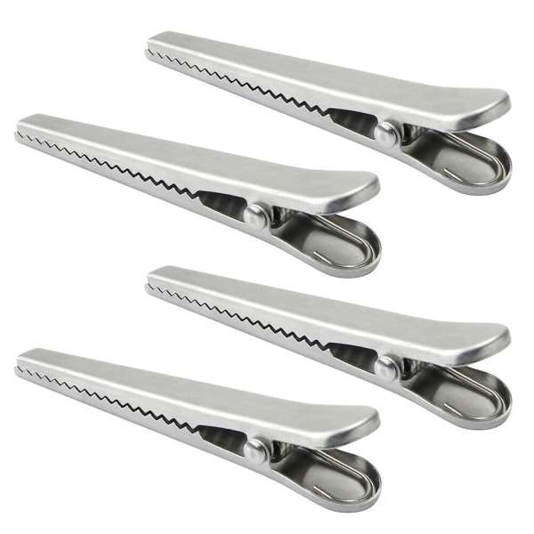 4-pack Matpåseförslutningsklämmor i Rostfritt Stål, Förslutningsklämmor för Snacks, Silver, 8x2x1,7 cm Silver 8X2X1.7CM