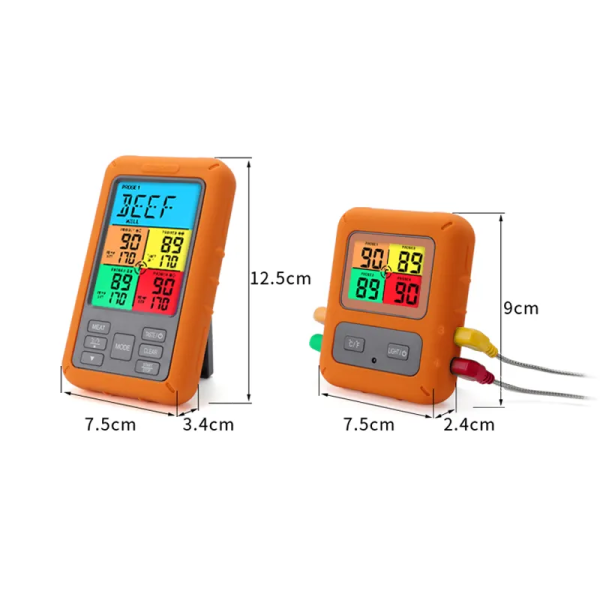 Digitalt kjøkkentermometer, steketermometer med 4 prober, BBQ-termometer med LCD-skjerm med øyeblikkelig lesing, temperatursonde, fargeskjerm