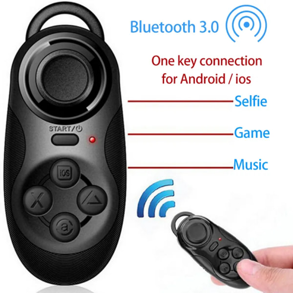 Mini VR Fjernkontroll, Trådløs Bluetooth Spillkontroll, Mobiltelefon Selfie Kamera Lukker, Bla E-bok/PPT/Nook Side, for VR Hodetelefoner