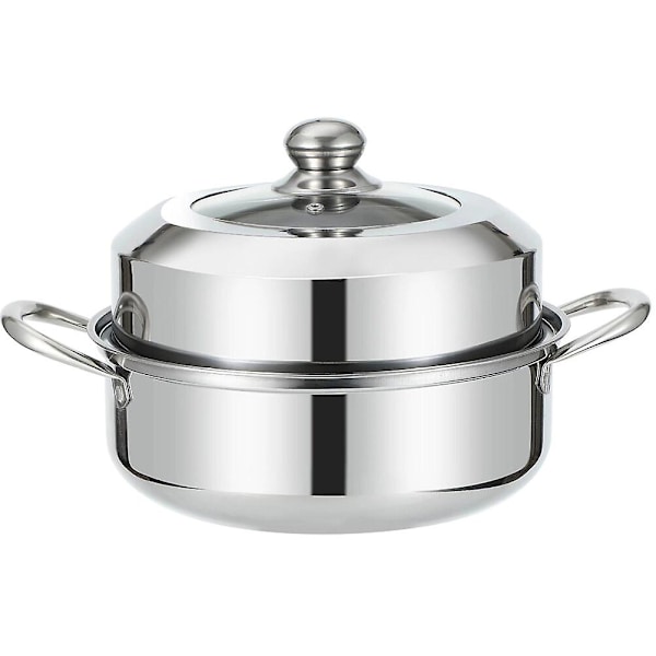 1 Sæt Dobbeltlags Mad-Dampkoger Rustfrit Stål Dampgryde Dampkurv Fortykket Gryde Sølv 28X22X19.5CM Silver 28X22X19.5CM