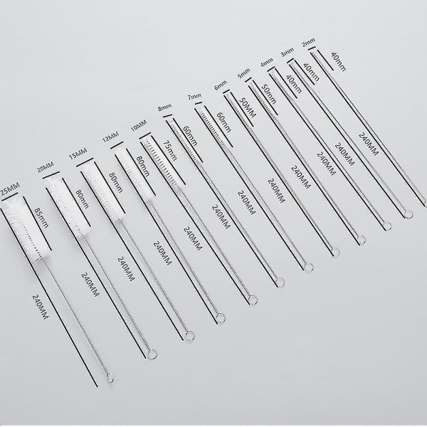 Puhdistusharjat, 12 osan setti, 24 cm pitkät harjat, pullonpuhdistusharjat, valkoiset White