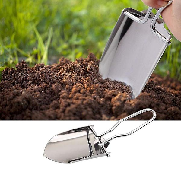 Mini Spade Utomhus Trädgård Rostfritt Stål Hopfällbar Trädgårdsspade Bärbar Hand Rostbeständig Bärbar För Camping Utsökt Design (2st, Silver)