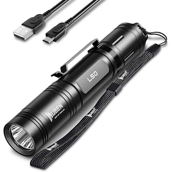 L50 Ultra Kraftful LED Lommelygte, Genopladelig 1200 Lumen Vandtæt Med Hukommelsesfunktion Militær Taktisk Lommelygte, 5 Tilstande, Til Camping, Vandreture