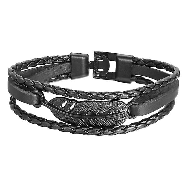 Mænds Læderarmbånd Kunstigt Læderarmbånd Snorearmbånd Læderette Armbånd Stabelbare St Black 22.8X1.2cm
