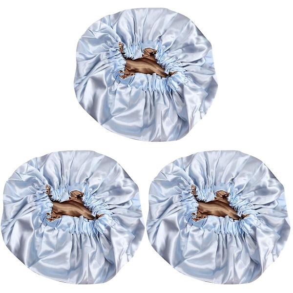 3 st Dubbellagers Satäng Sovhatt Justerbar Nattmössa Elastisk Mobcap För Kvinnor (himmelsblå) 3 st 3 pcs 38X38CM