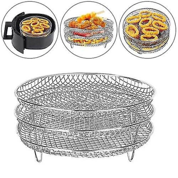 3 nivåer Air Fryer Ställ Rostfritt stål Bakplåt Grillspett Grillställ