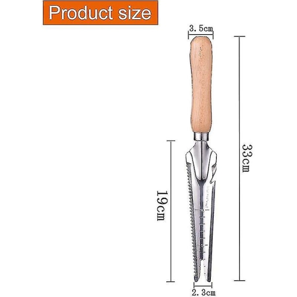 Ugressfjerner med trehåndtak, multifunksjonell i rustfritt stål, hageredskaper for måling, spade, ugressfjerning, omplanting 1 stk