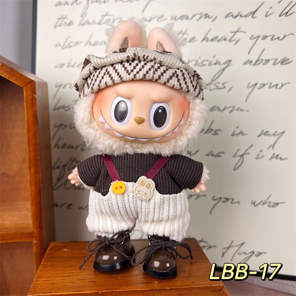 /RYI/Labubu 17cm HängsmyckeBlind Box Hängsmycke Bärbara Dockkläder med Hatt Dekorativt Set Lbb-17