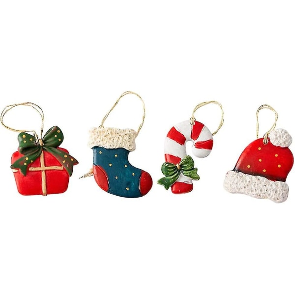 Julminiatyrprydnadsföremålssats Resin Dollhouse Hängande Landskapsprydnader för Snöig Vintergirlang Tillbehör 4 st Färger