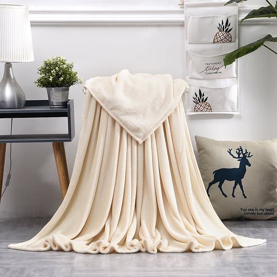 Malinsi Fleecetæppe 200x230 cm Super Blødt Hyggeligt Plaid til Seng Sofa Stue Maskinvaskbart Ikke-fnuggende Creme Offwhite