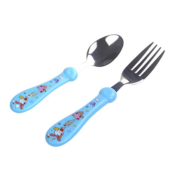 6 Pcs Children's Spoon And Fork Set Toddler Stainless Steel Flatware Tableware With Cartoon Handle (blue, Random Handle Pattern)Blue6 pcs