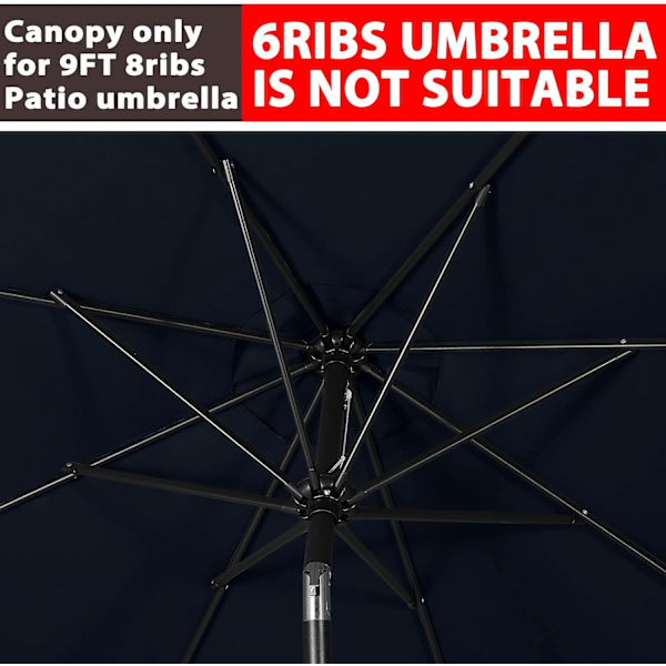 (Sort) 9ft Udendørs Parasol Udskiftningstop Passer 8 Ribber, Haveparasol Balkon Udendørs Cafe