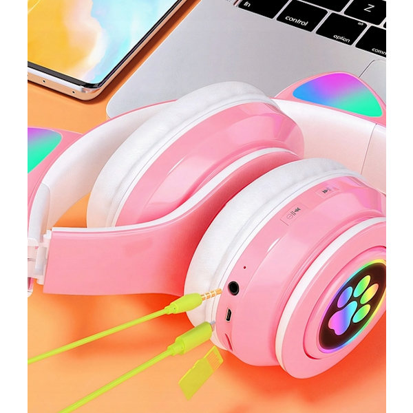 Trådløst headset med LED-lys, søde katteører, kattepote, blændende cool headset, bluetooth headset, spilheadset