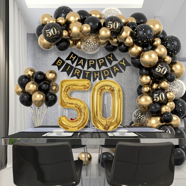 50 års bursdagsdekorasjoner for menn Svart og gull ballonger buesett med nummer 50 foliekonfettiballonger Gratulerer med dagen Bunting