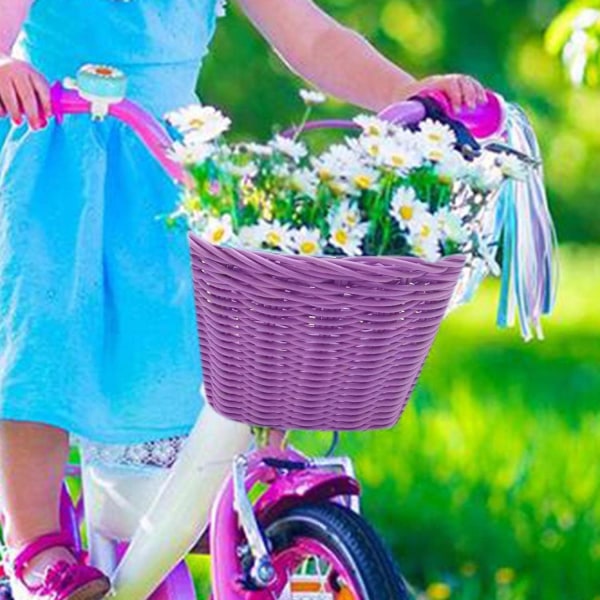 Barnesykkelkurv, sykkelkurv for jenter og gutter, vevd styrekurv Liten lilla bilkurv