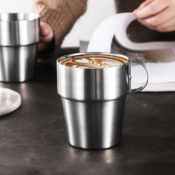 Stabelbart kaffekopsæt med kopholder Kaffekopsæt i rustfrit stål Varmeisoleret Anti-skoldning C