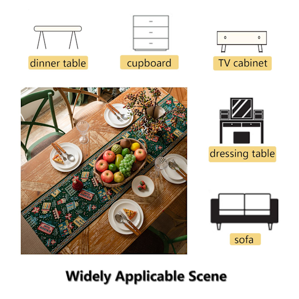 Etnisk Borddekke for Kjøkken Dekorativ Fest Spisebord Dekor, Multi-Bruk Vaskbar Retro Innfødt Dug