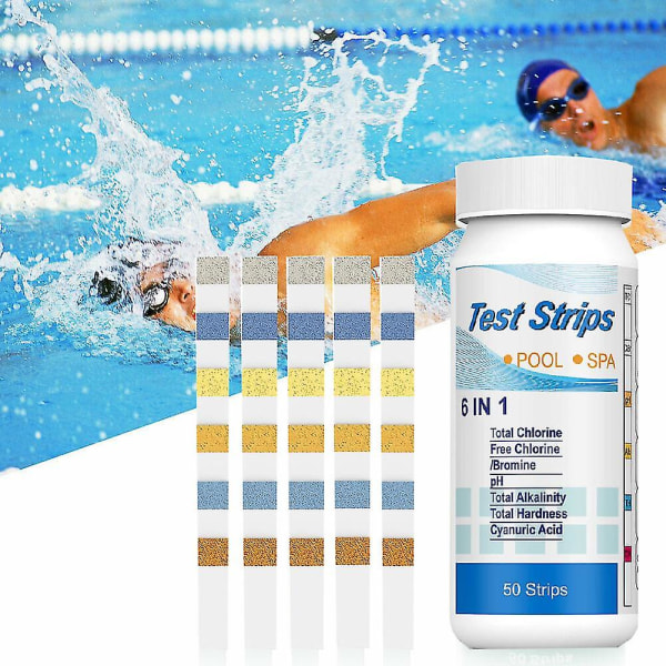 4 Flasker med 6-i-1 pH-vann testpapir 50 Strips/flaske Svømmebasseng Spa Testpapir Resterende Klor pH-verdi Alkalitet Hardhet Teststripe