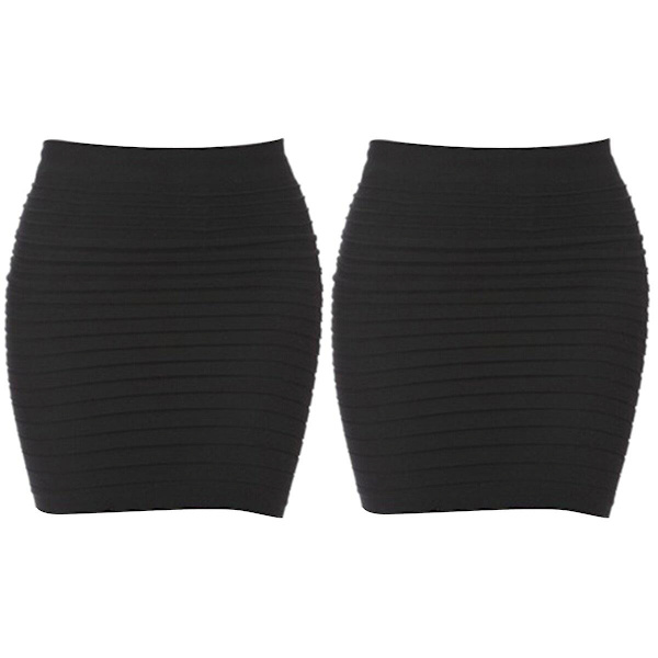 3-pack Elastiska Plisserade Korta Kjolar för Kvinnor, Hög Midja, Paket, Hip, Mode, Sexig, Damkläder (Svart)2 2pcs