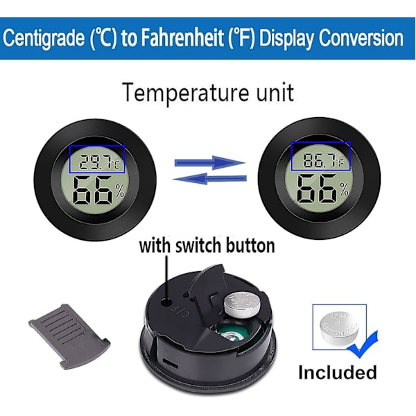 Pakke Mini Digital Hygrometer Måler Innendørs Termometer, LCD Skjerm Temperatur Utendørs Fuktighet For Humidorer Drivhus Sigarettbur Inkubatorer Gitar
