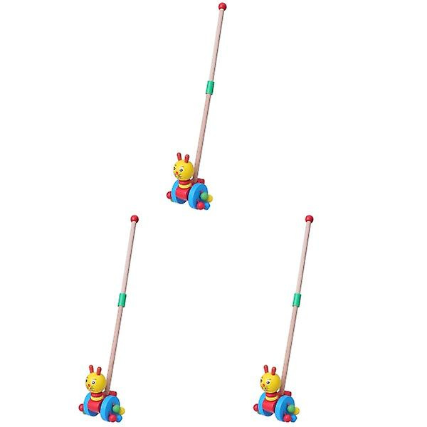 3-pack Babyvagnar med Djurmotiv, Trävagnar för Spädbarn, Lekvagnar med Tryckstång 3pcs 26X10X8CM