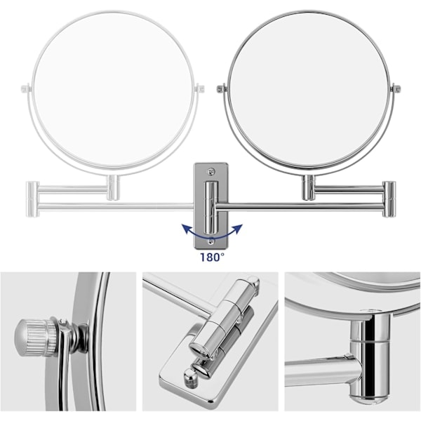 8 tommer dobbeltsidet LED-makeup spejl, vægmonteret forstørrelses spejl_ry
