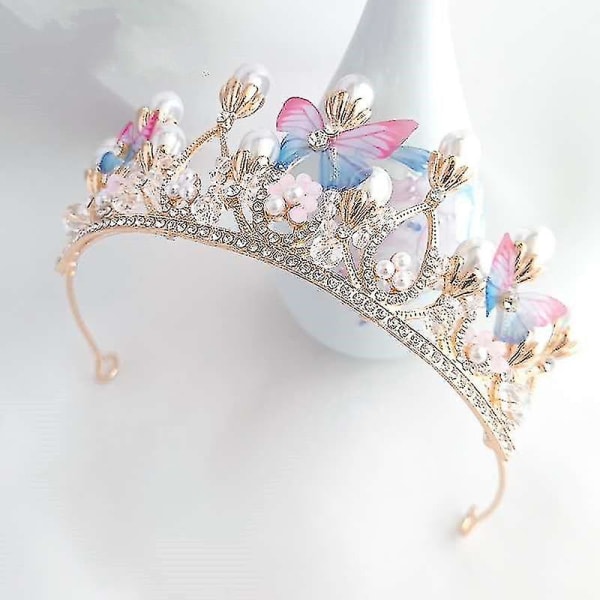 Bröllopstillbehör Retro Girls Crown Butterfly Crown Children's Crown Crystal Tiara kompatibel med flickor