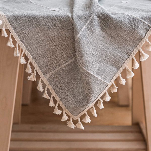 Splejset støvtæt dug, rektangulær dug med frynser, dug til køkkenbord og sofabord, (140*240cm, grå gitter)