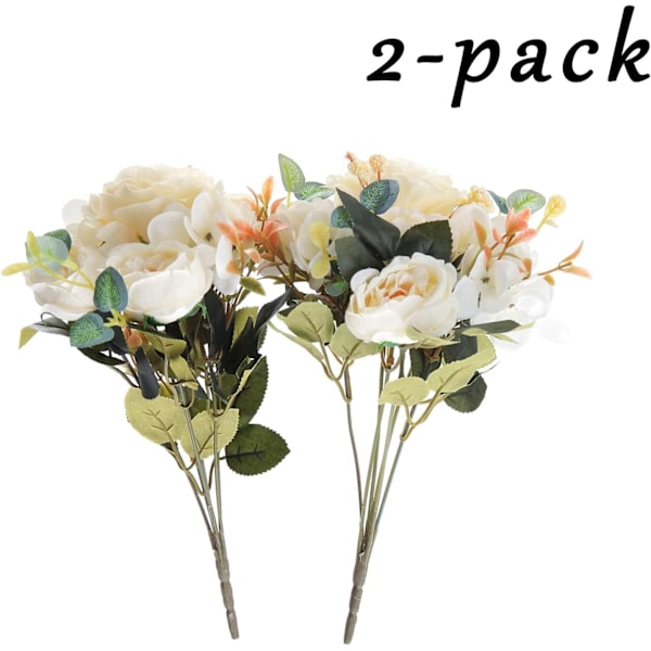 2 Buketter med Kunstige Blomster Peony Kunstig Blomst Hvit Elegant til Bryllup Hjemmedekor Brud Bryllupsfest Blomsterdekorasjoner Decora
