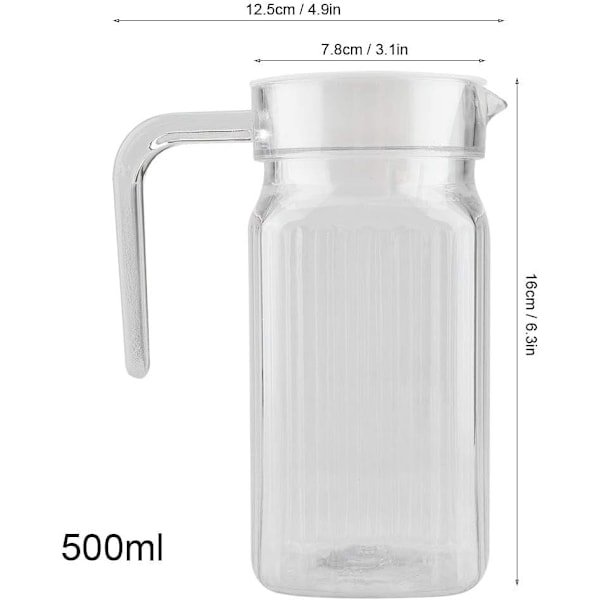 /Ryi/ Mælk Vand Plastikkande med Låg til Køleskab, Ribbet Drikkekande Akryl Transparent Juiceflaske Stribet til Bar Hjem (Størrelse: 500ml)